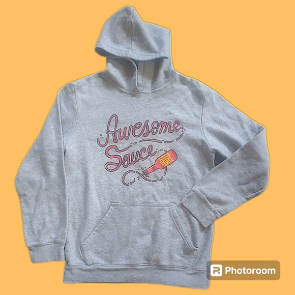 AWESOME SAUCE! Gray Cotton Hoodie Men's Small Great Graphic Vintage Look - Picture 1 of 8